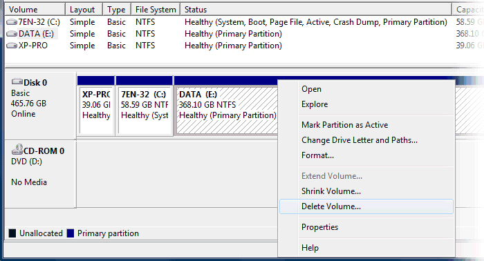 disk managememnt screenshot