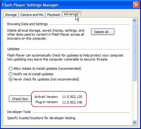 flash player settings manager
